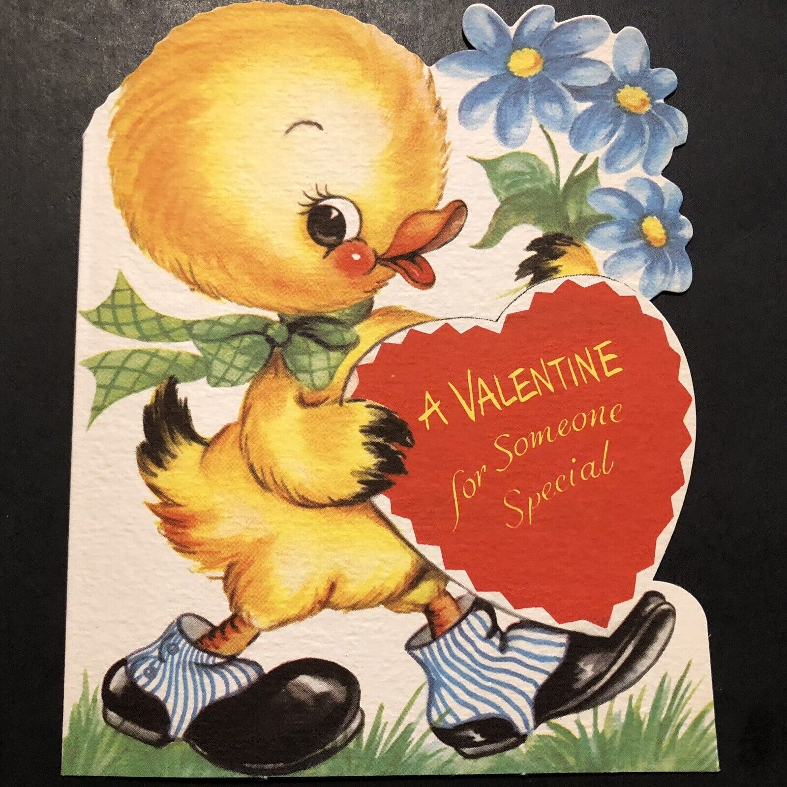 Vtg Valentine Card Adorable Anthropomorphic Duck Big Shoes Tie Valentine Special
