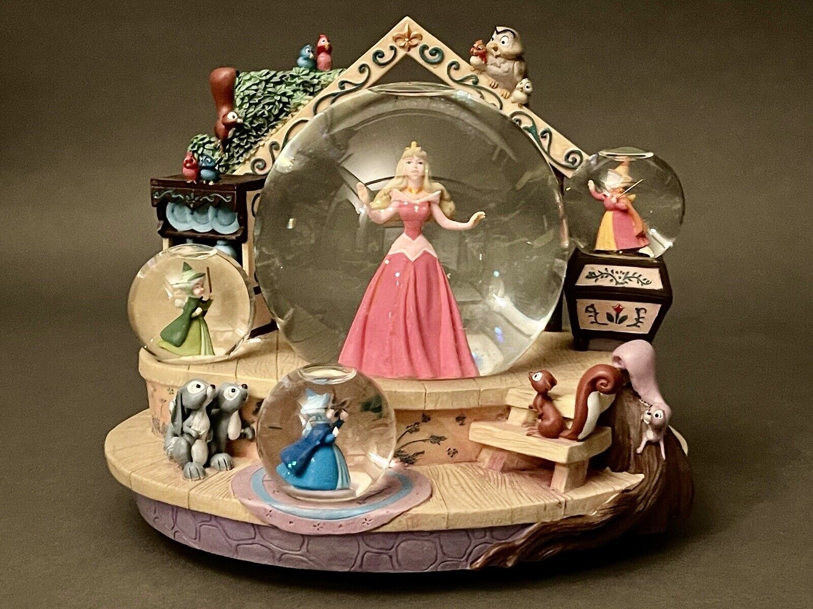 Disney Sleeping Beauty Musical Snow Globe W/ Multi Globes Fairy Godmothers