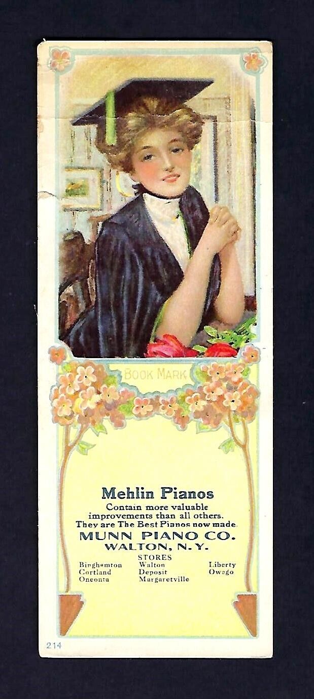 c1890\'s Trade/Advertising Book Marker, Mehlin Pianos, College Graduate