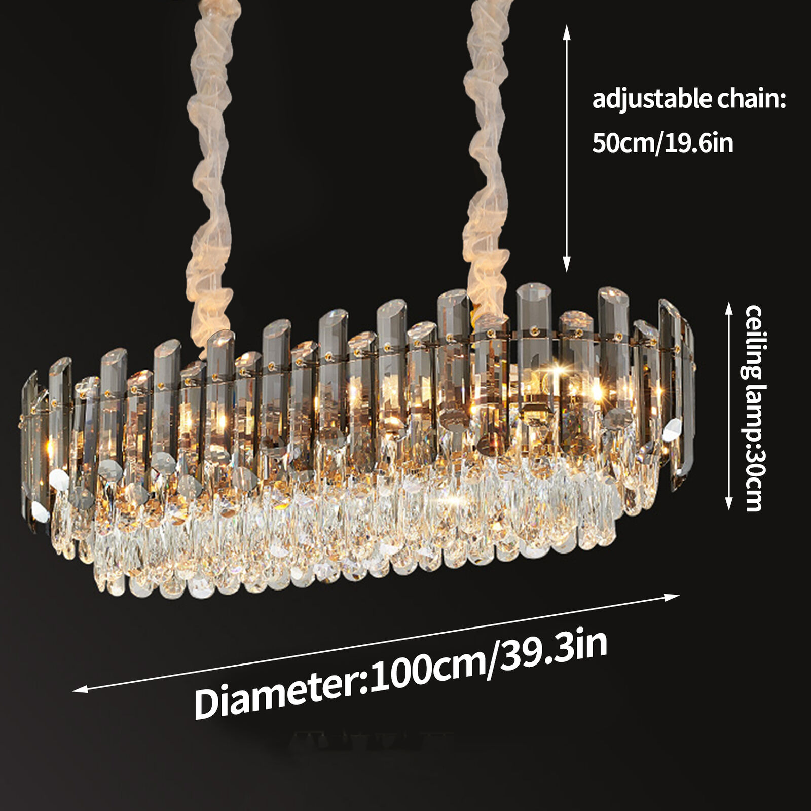 Luxury Rectangular Crystal LED Ceiling Light Living Room Chandelier Lamp Kitchen