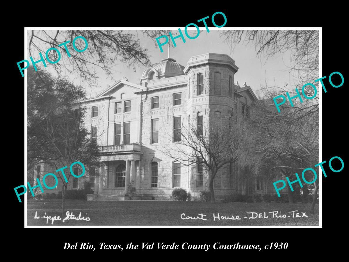OLD POSTCARD SIZE PHOTO OF DEL RIO TEXAS VAL VERDE COUNTY COURT HOUSE c1930