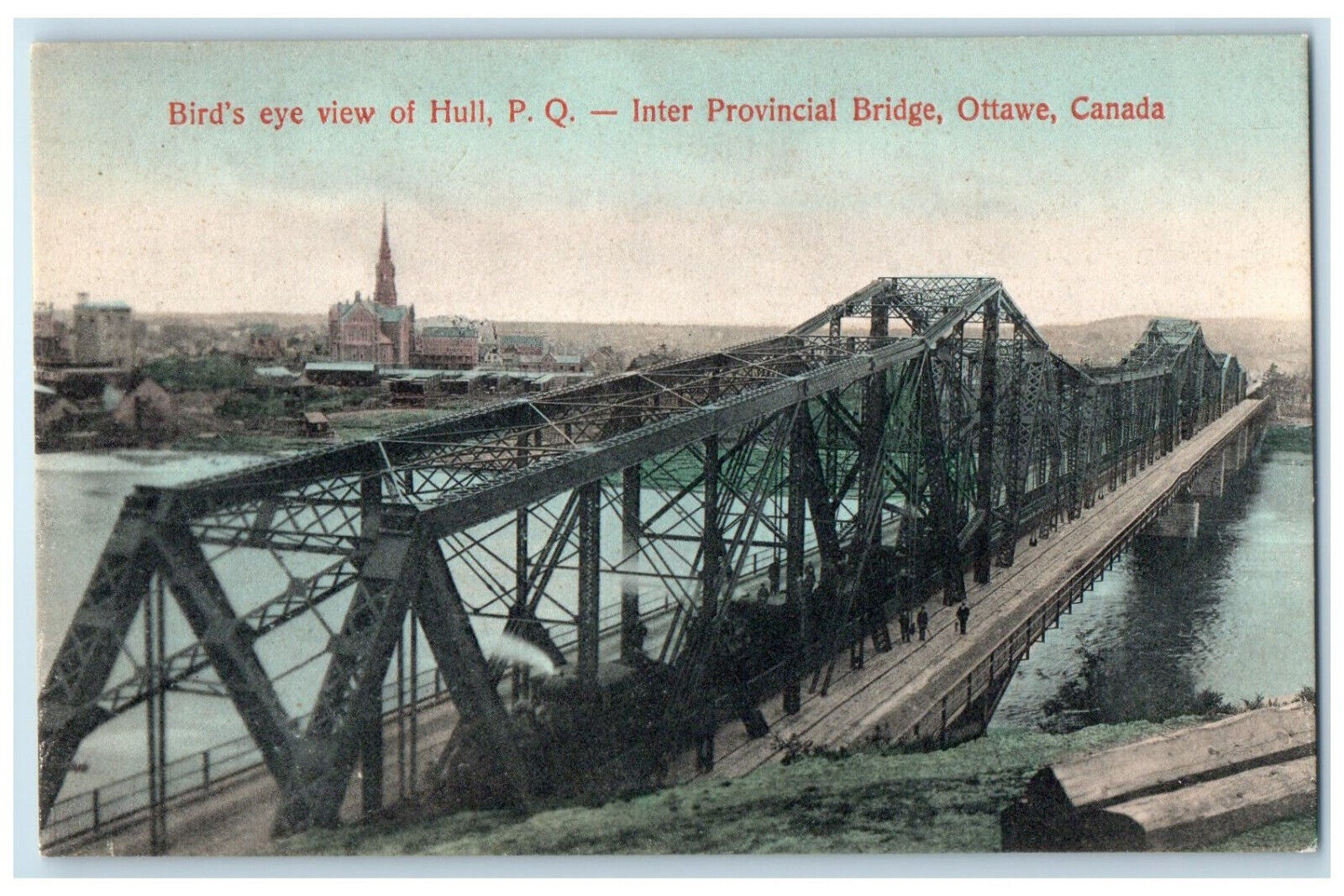 c1910 Bird\'s Eye View Hull Quebec Interprovincial Bridge Ottawa Canada Postcard