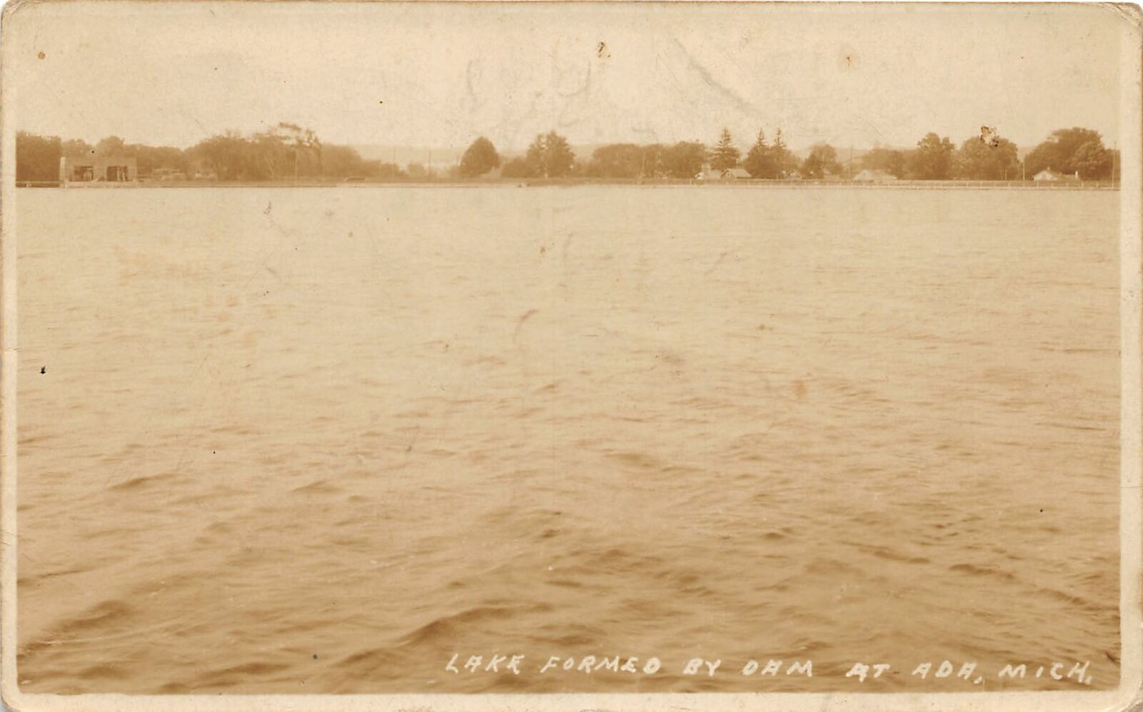 G71/ Ada Michigan RPPC Postcard c1910 Lake Formed By Dam Cabins
