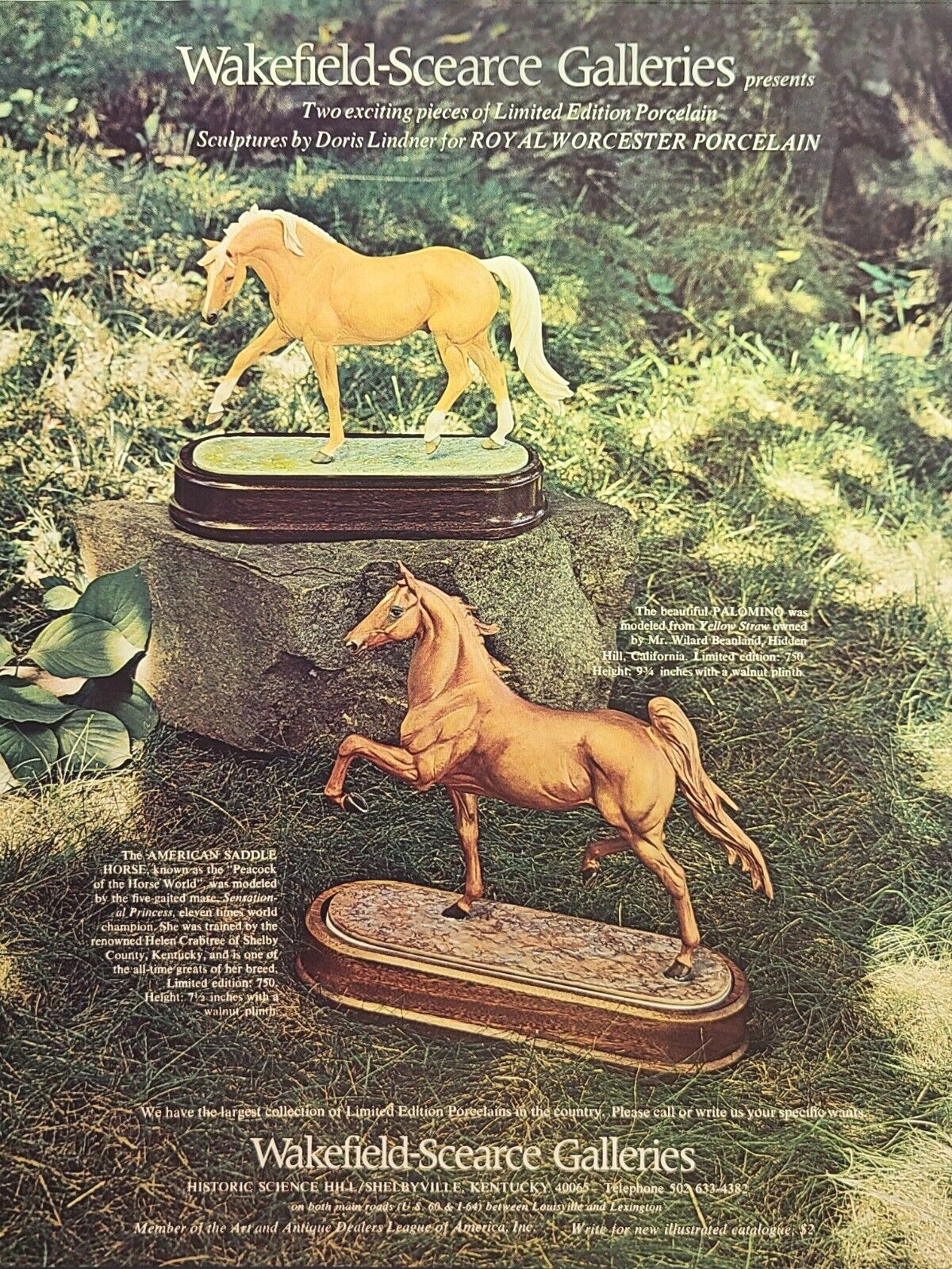 Royal Worcester Porcelain Science Hill Shelbyville Horse Vintage Print Ad 1975