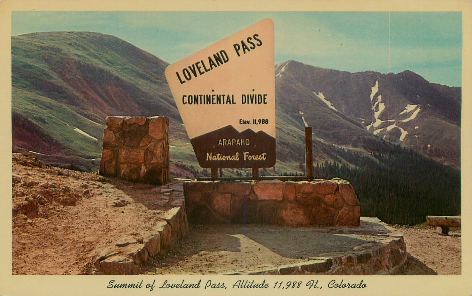 Summit Of Loveland Pass US Hwy. 6 & Interstate 70 Colorado Vtg. Postcard