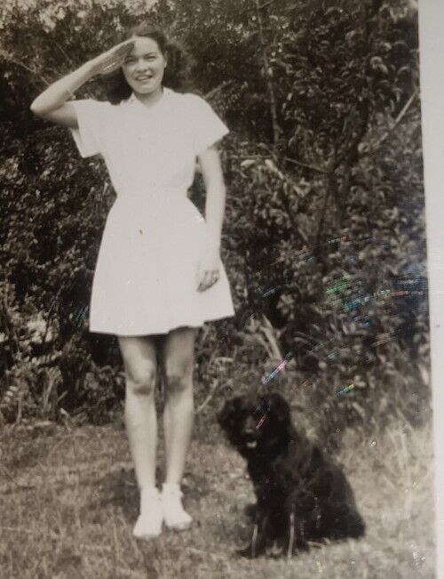 1942 YOUNG SCHOOL GIRL SALUTE LONG COAT Patriotic Antique Photo East Coast