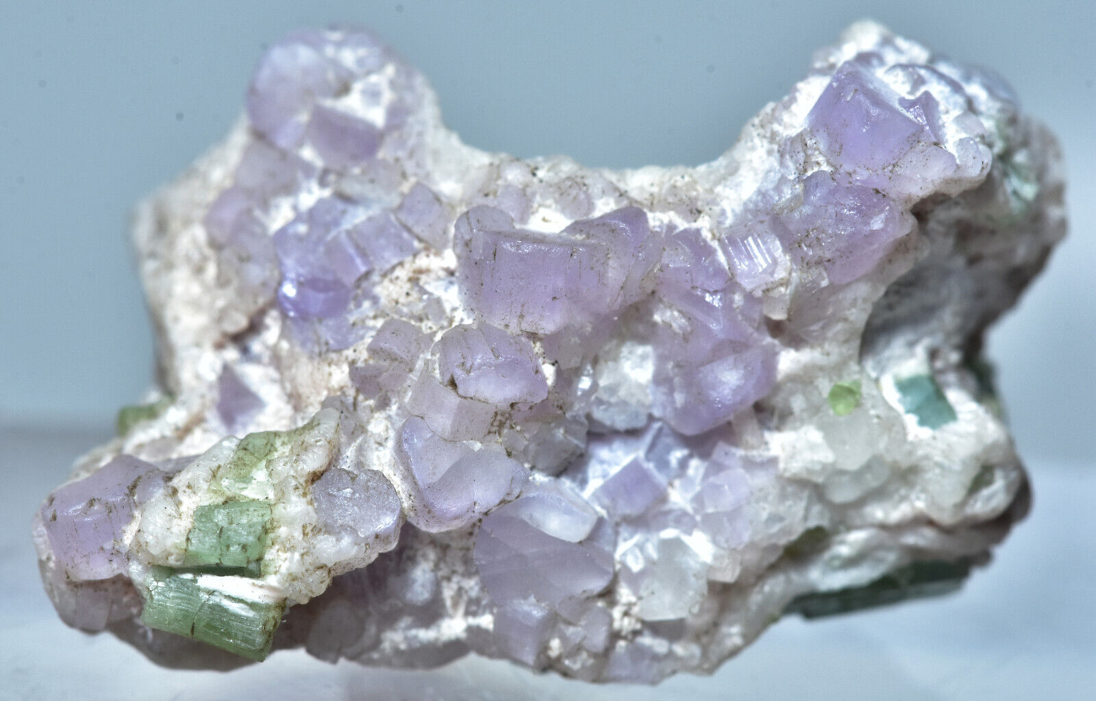 Rare Fluorescent Purple Apatite Crystal Cluster Combined With Tourmaline Crystal