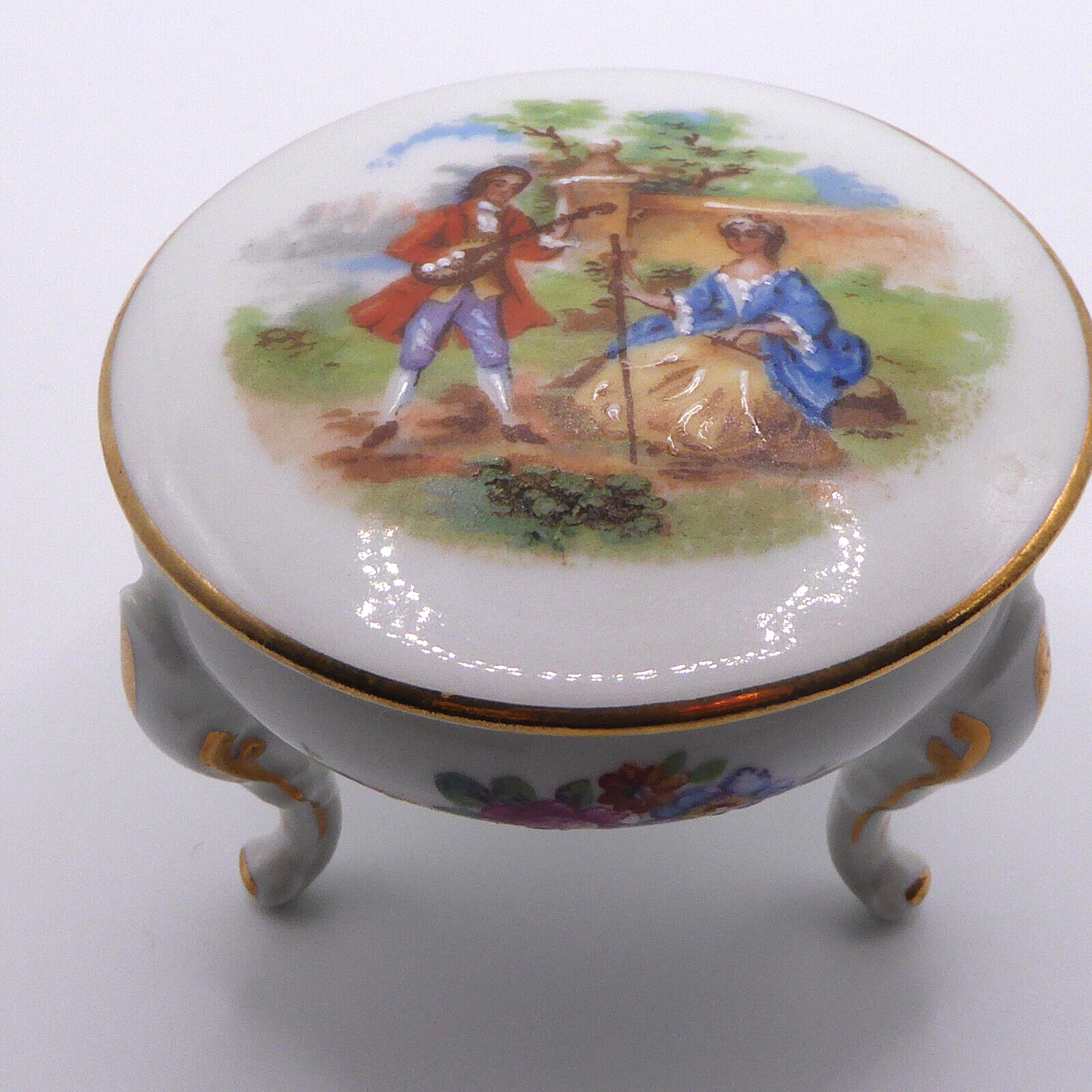 Vtg Limoges France ALCO Handpainted Small Trinket Footed Box Exc Cnd No Box