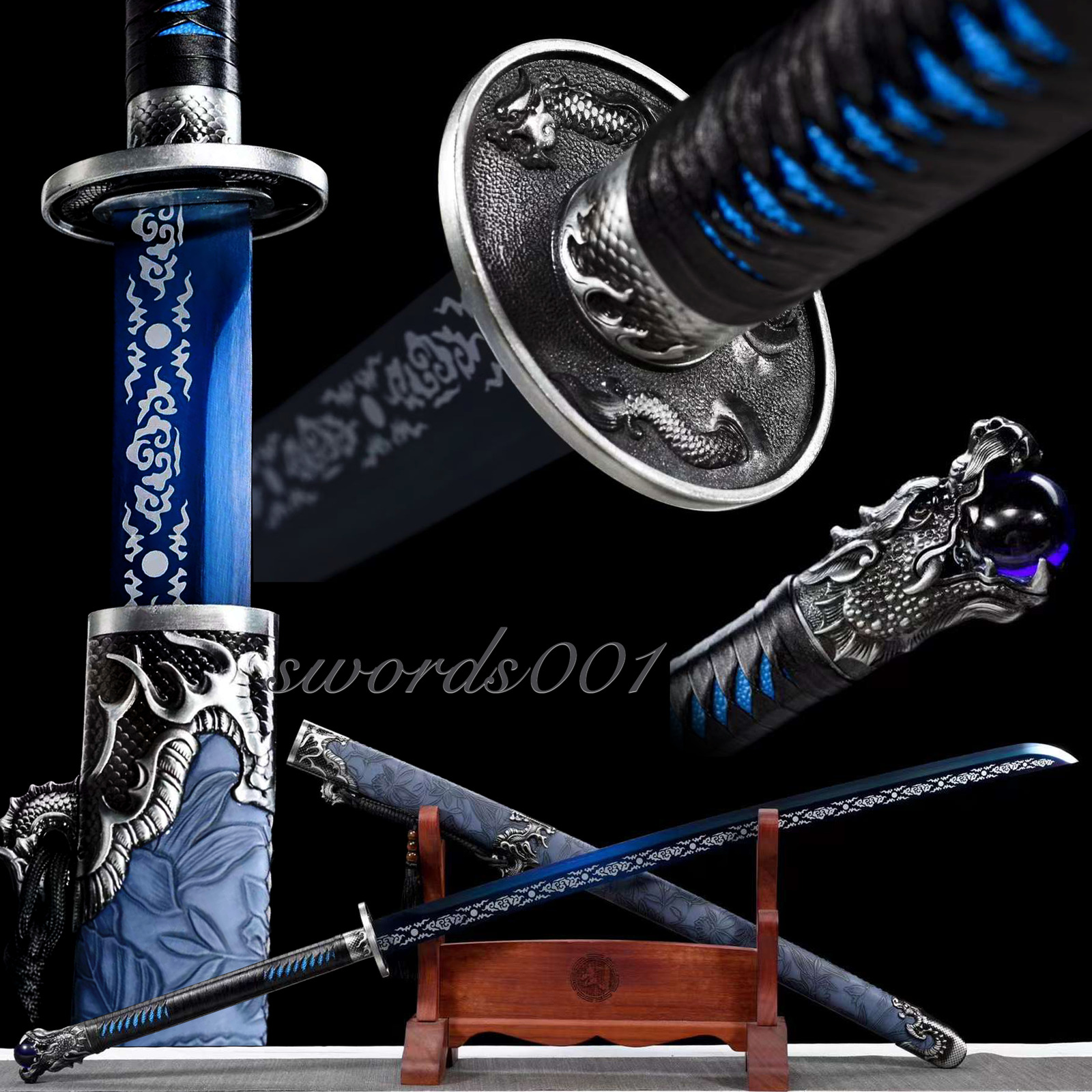 Long Handle Brotherhood Of Blades Blue Carbon Steel Dragon Fittings Sharp Sword