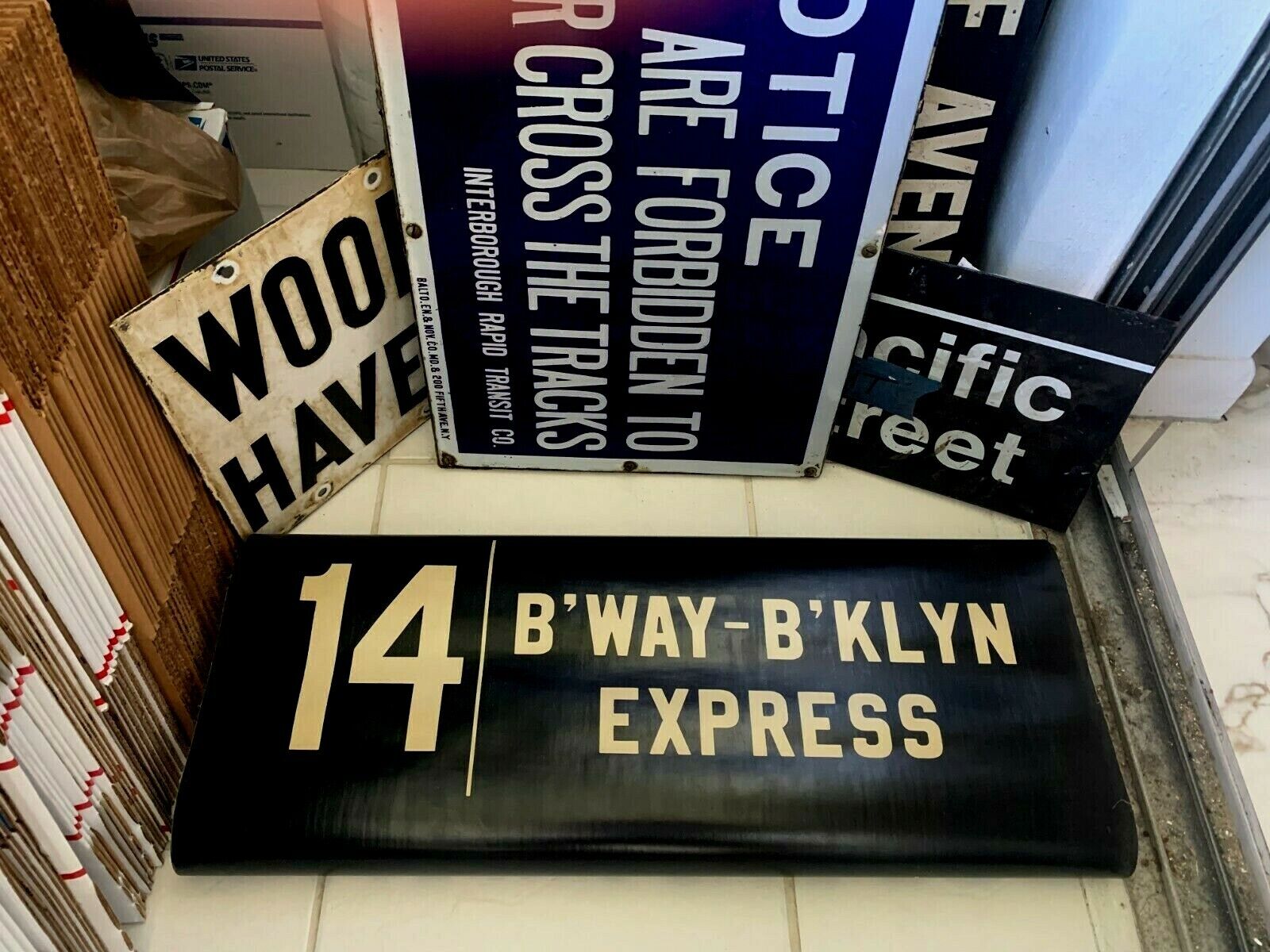 VINTAGE NY NYC SUBWAY ROLL SIGN LARGE BROADWAY THEATER ARTS BROOKLYN EXPRESS #14