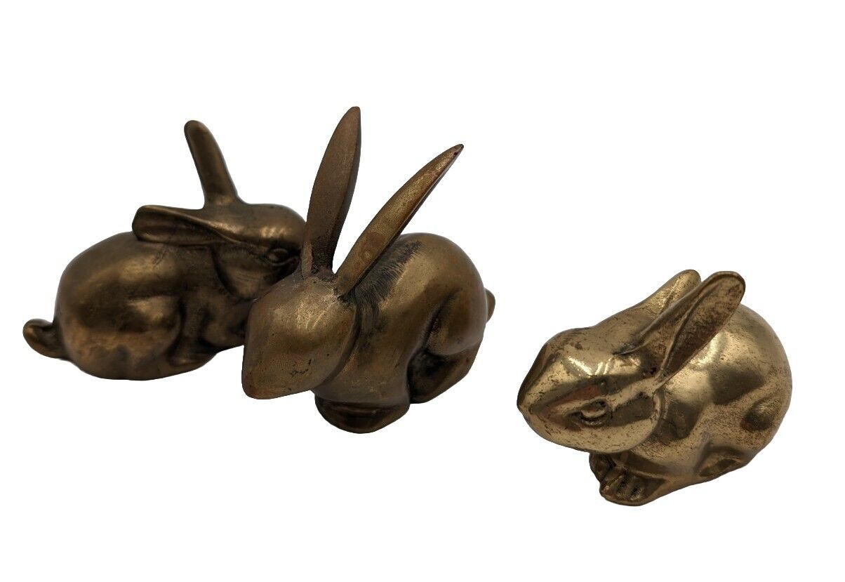 Lot of 3 Small Brass Bunnies 4 In.