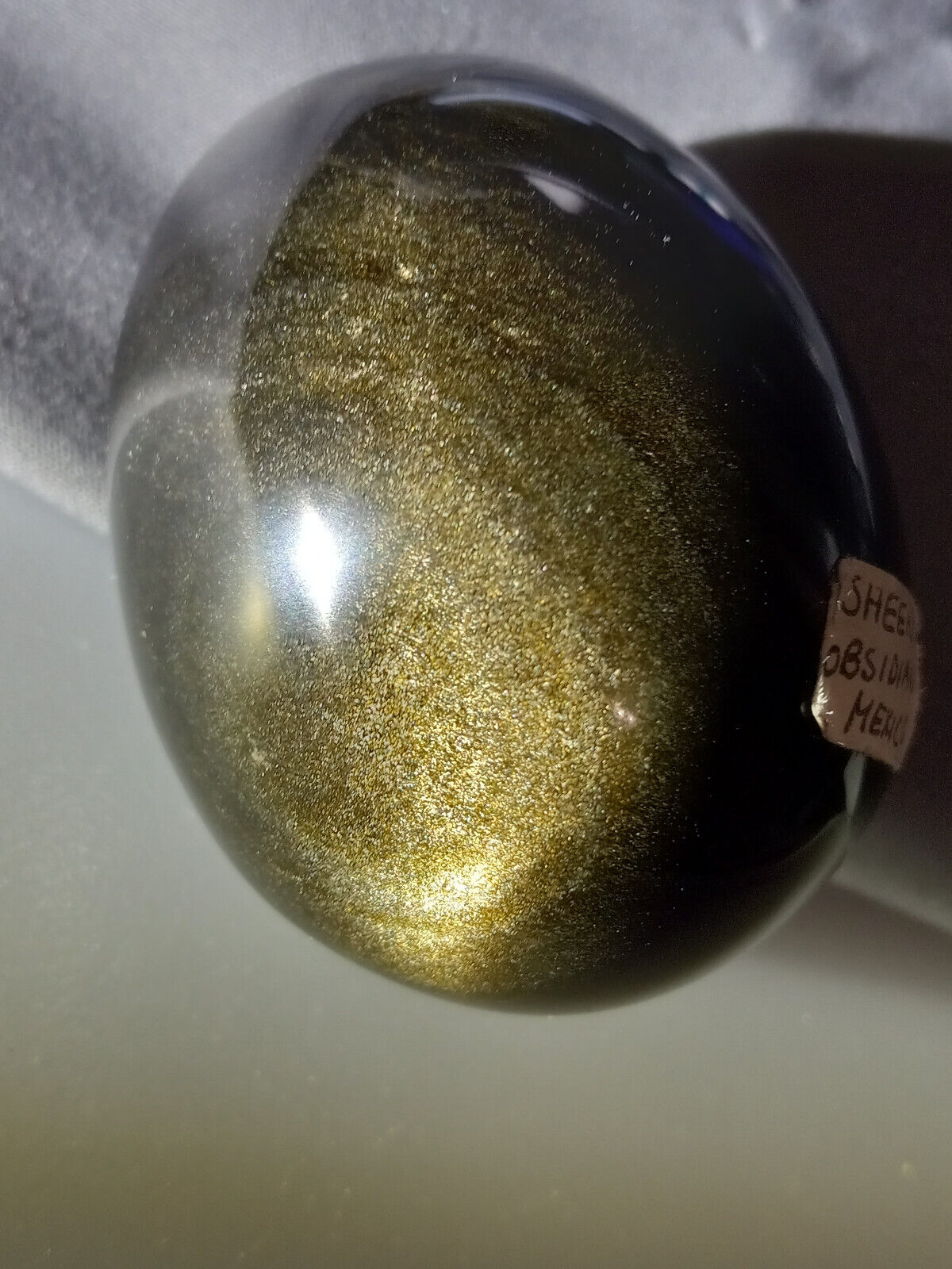 Ahoy: Gold Sheen Obsidian egg  165g  61 x 46 mm Mexico #9902