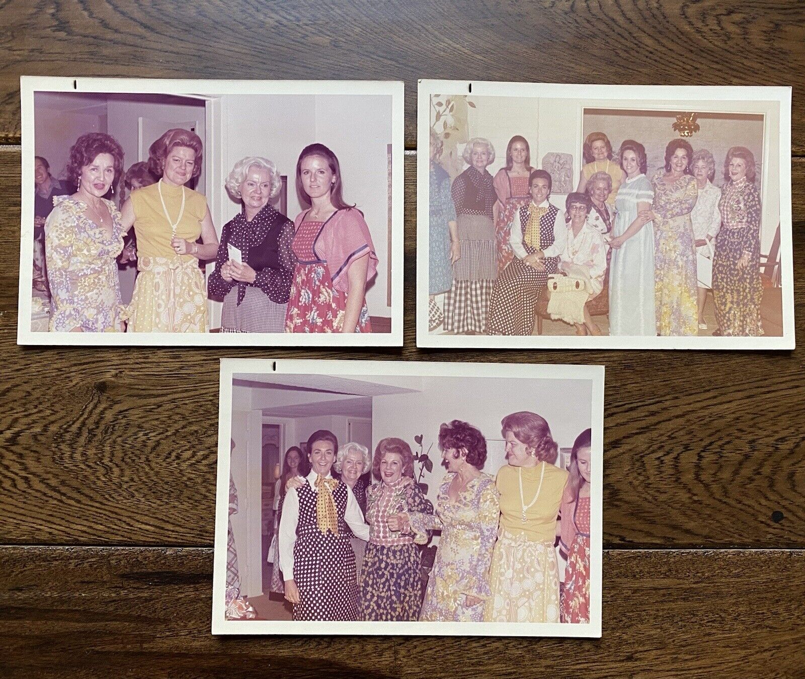 Mid Century Women Colorful Prints & Pattern Dresses & Big Hair 3 Vintage Photos