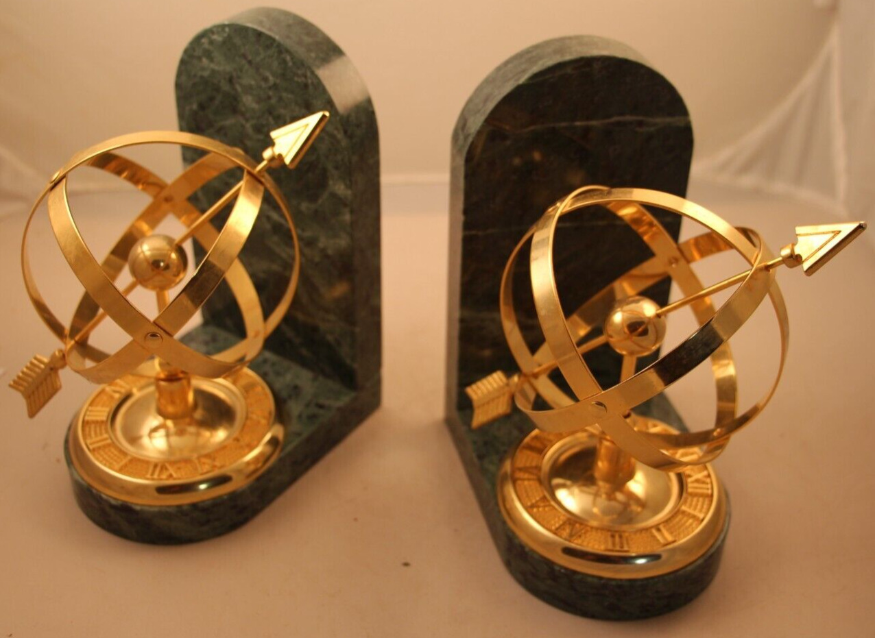 1990s Brass Sphere/ Stone Bookends