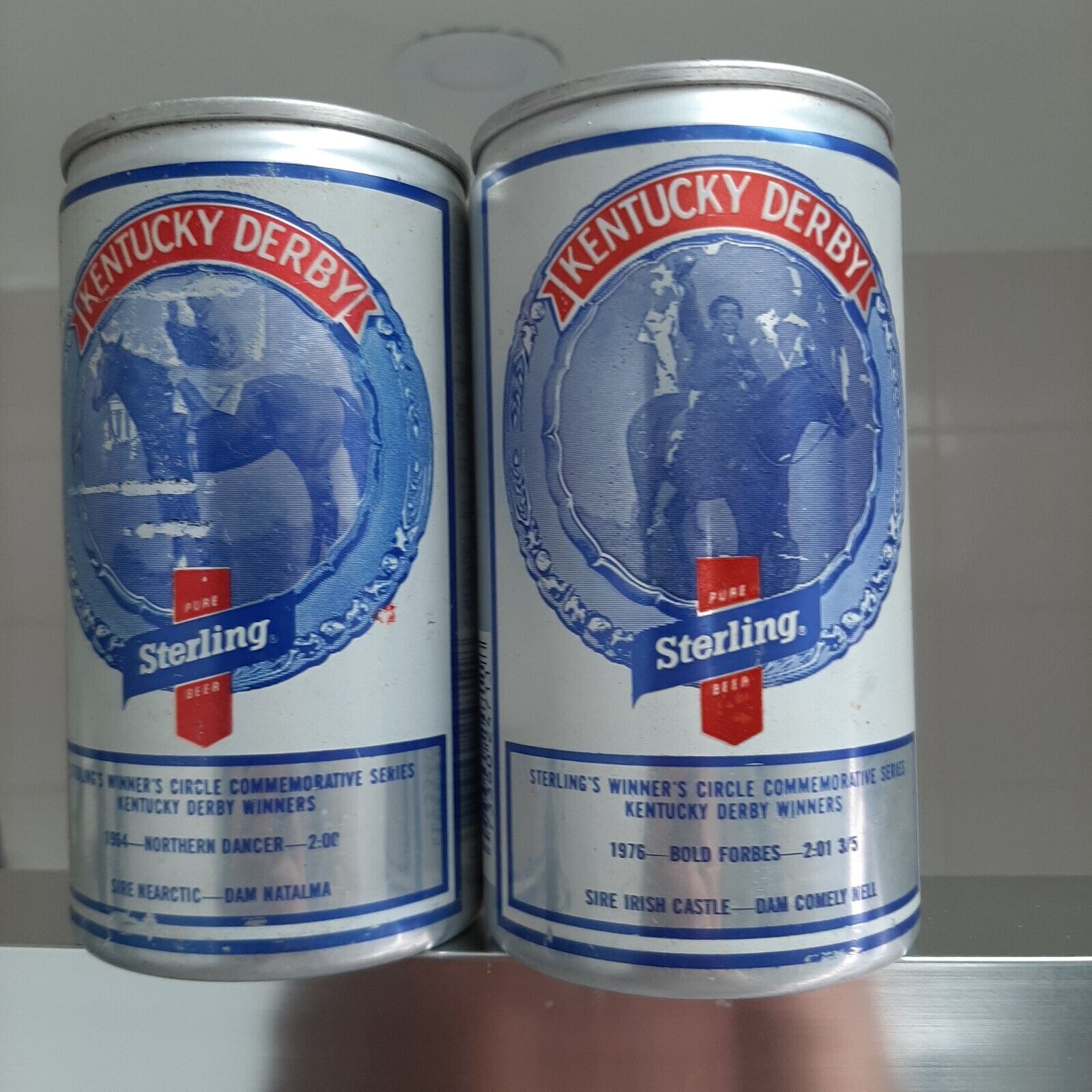 STERLING KENTUCKY DERBY SERIES 1964 NorthernDancer & 1976 Bold Forbes BEER CANS 