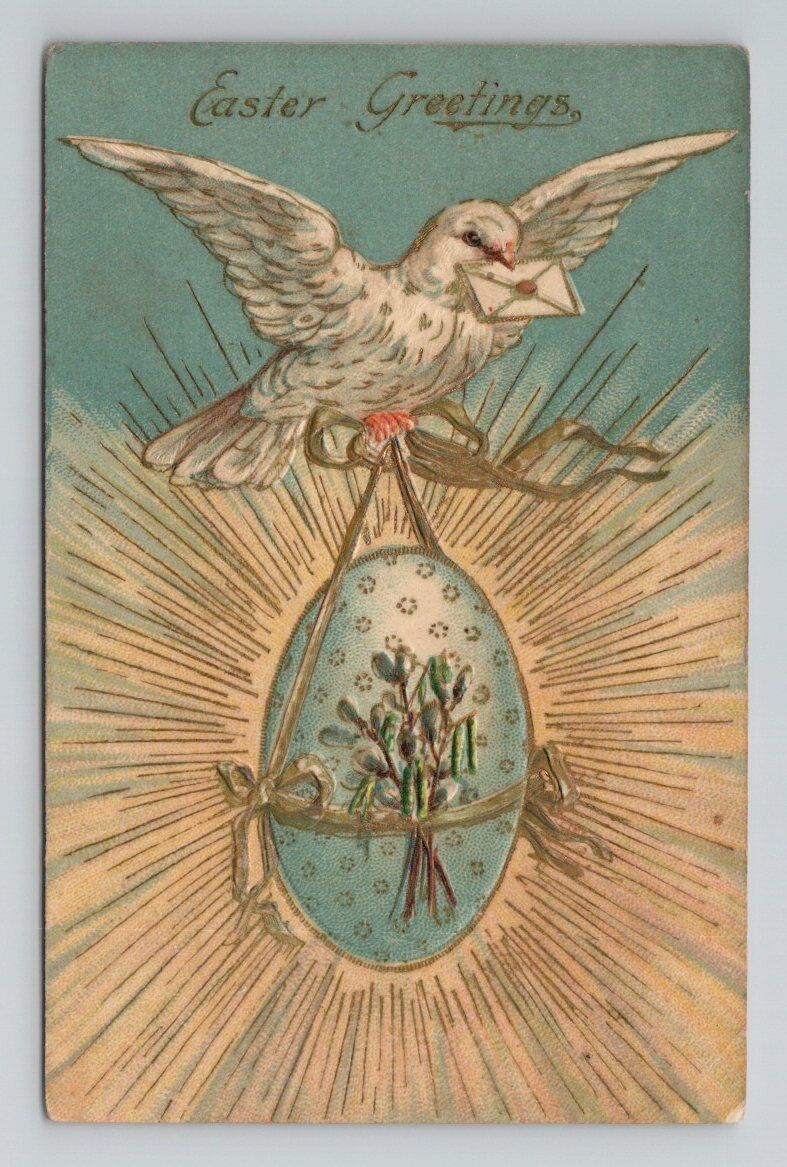 EASTER Dove Big Egg Series 1258 Embossed Vintage Postcard $D