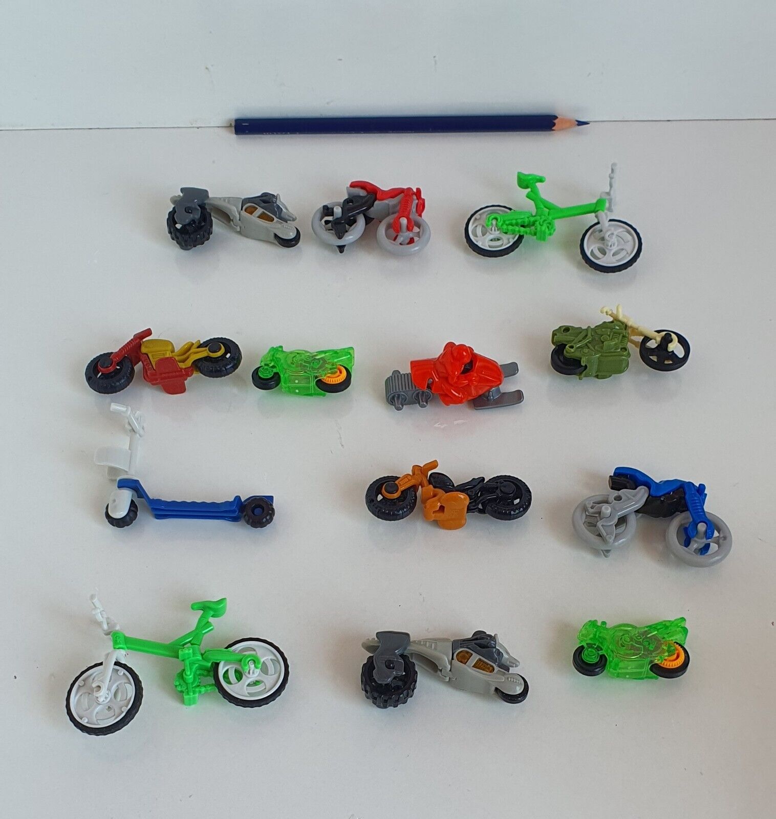 13 motorcycle bike kinder figurine set, Collectible toy shelf window table decor