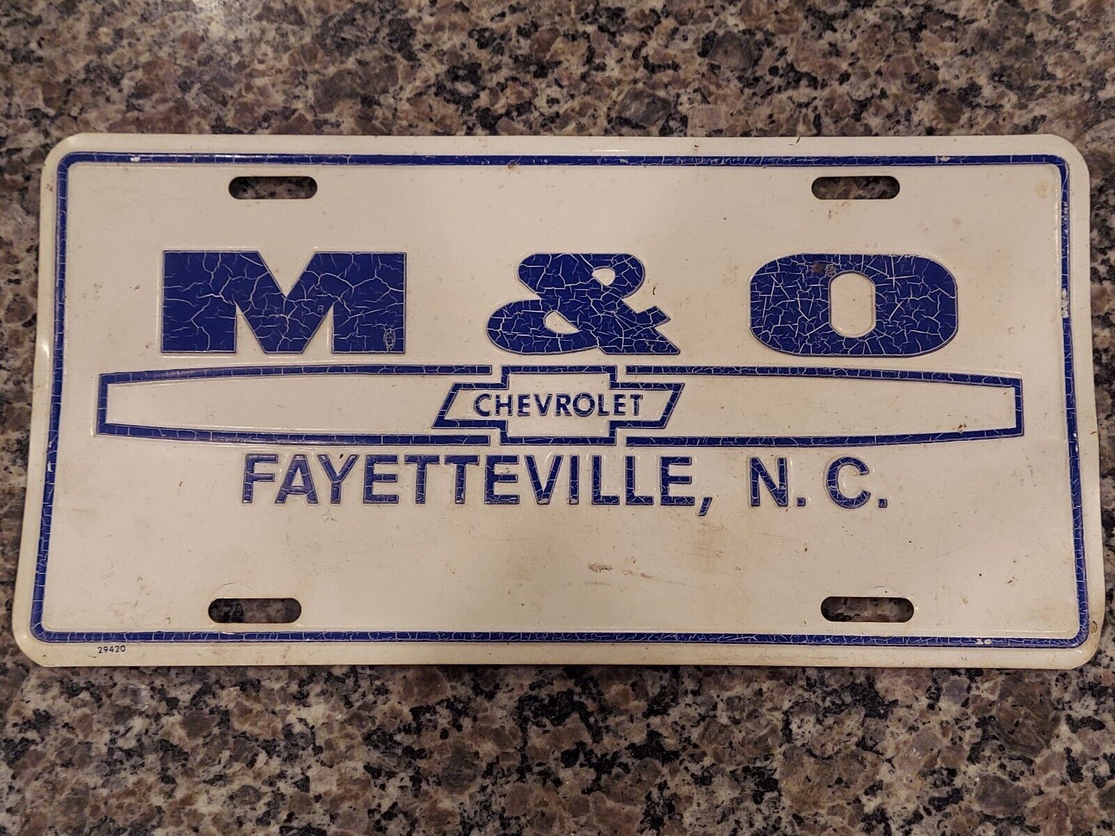RARE M & O Chevrolet Dealership License Plate Fayetteville North Carolina VTG 