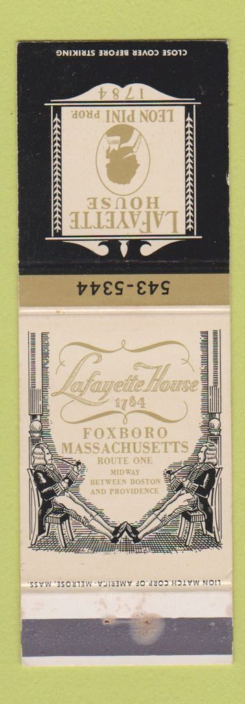 Matchbook Cover - Lafayette House Foxboro MA WEAR