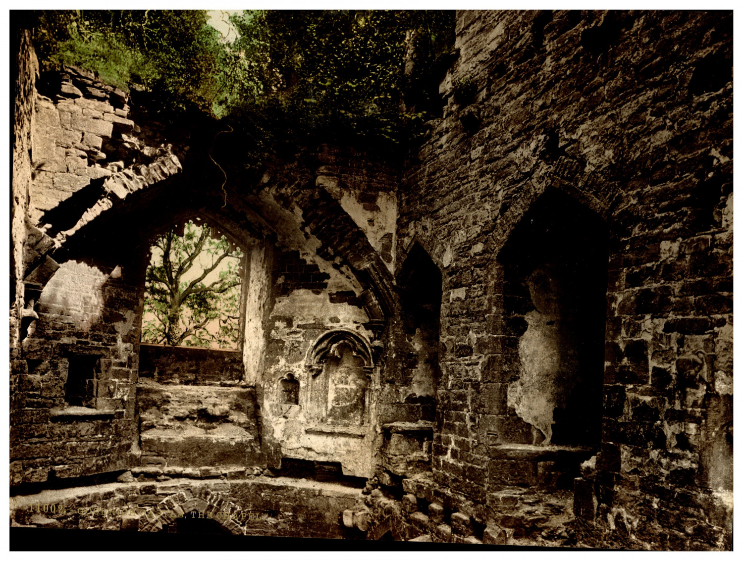 England. Wye Valley. Goodrich Castle. The Chapel.  Vintage Photochrome by P.Z,