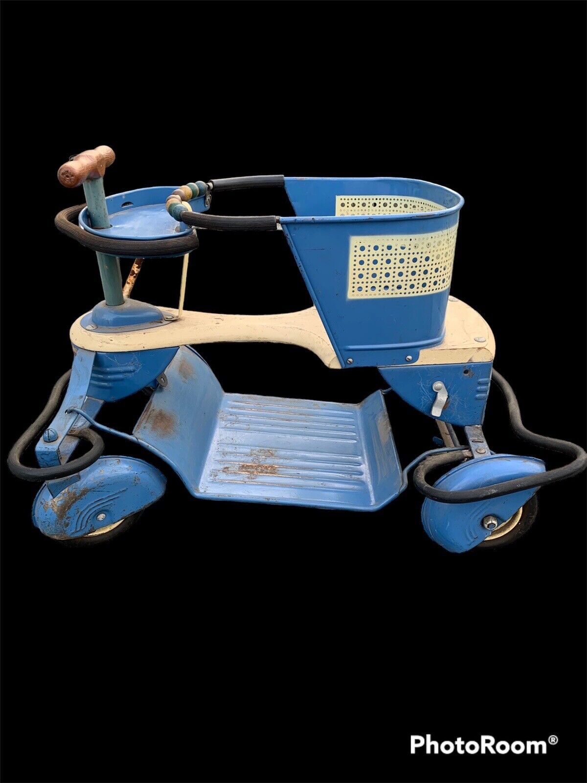 Original Vintage 1950s Taylor Tot Baby Stroller Walker Blue/White Wood Metal