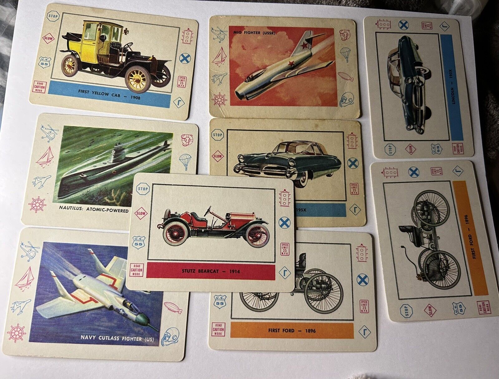 1958 Leaf Cardo Trading Cards Lot of 9 Cards Planes, Trains D36