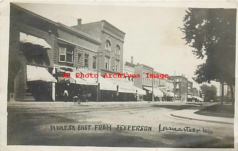 WI, Lancaster, Wisconsin, RPPC, Maple Street, Business Section, Stores