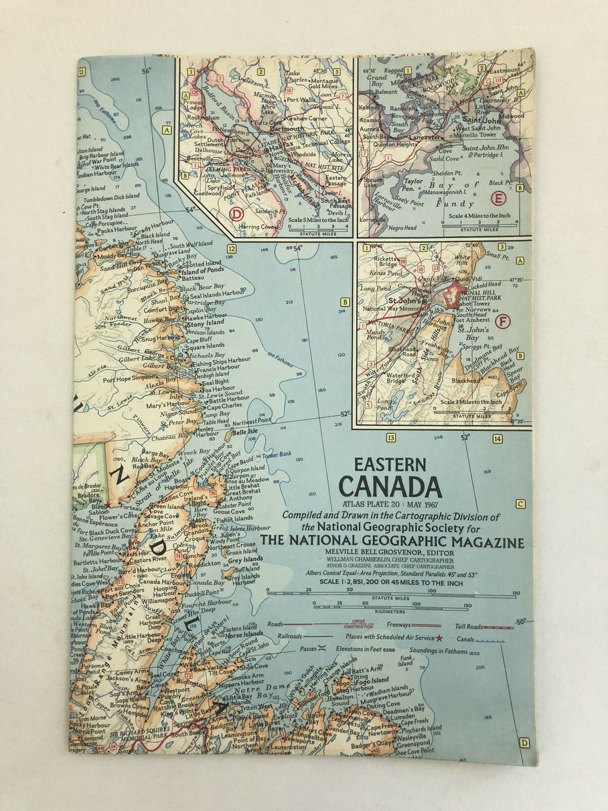 1967 National Geographic Vintage Original Map of EASTERN CANADA