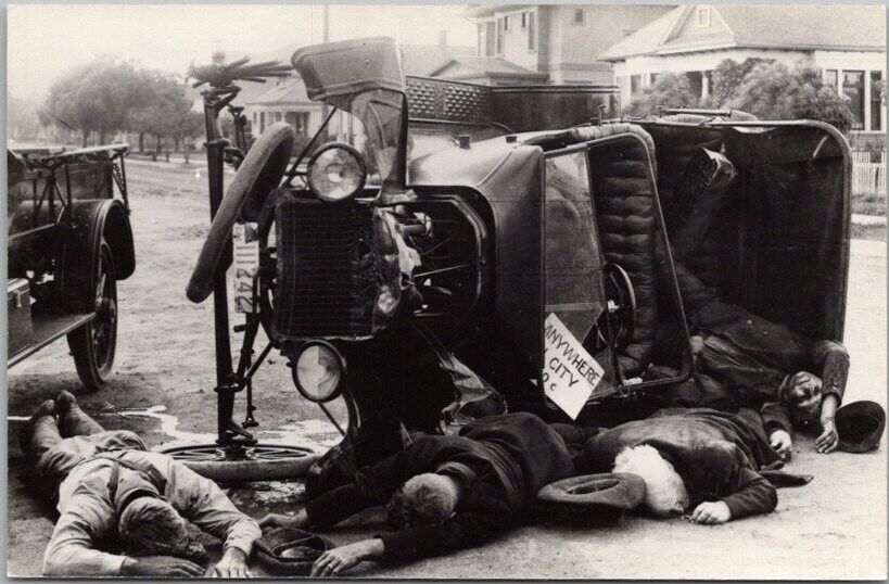 MODERN PRINT 1950s RPPC Real Photo Postcard Car Crash / Street Scene - CA Plates
