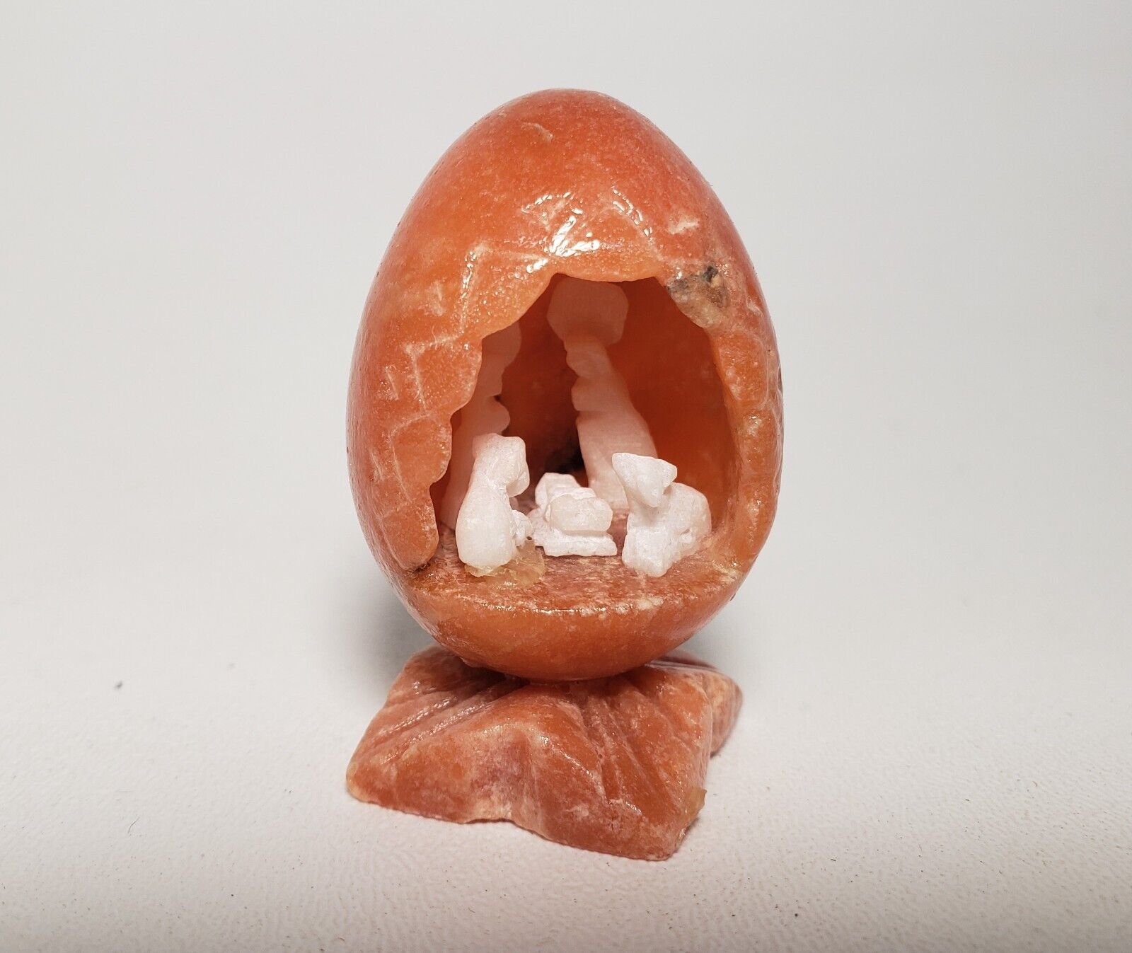 2” Tall Peru Nativity Egg Carving ~ Orange Stone