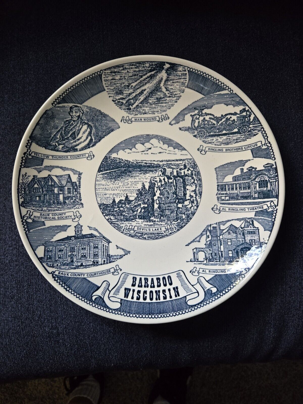 Vintage Baraboo Wisconsin Wi Souvenir Plate w Historical Scenes Ringling Circus