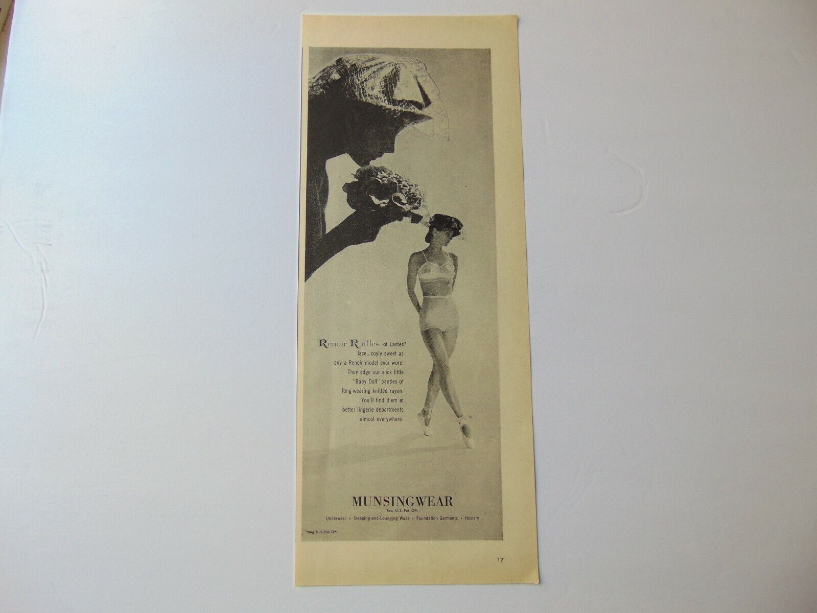 1946 MUNSINGWEAR UNDERWEAR RENOIR RUFFLES OF LASTEX vintage art print ad