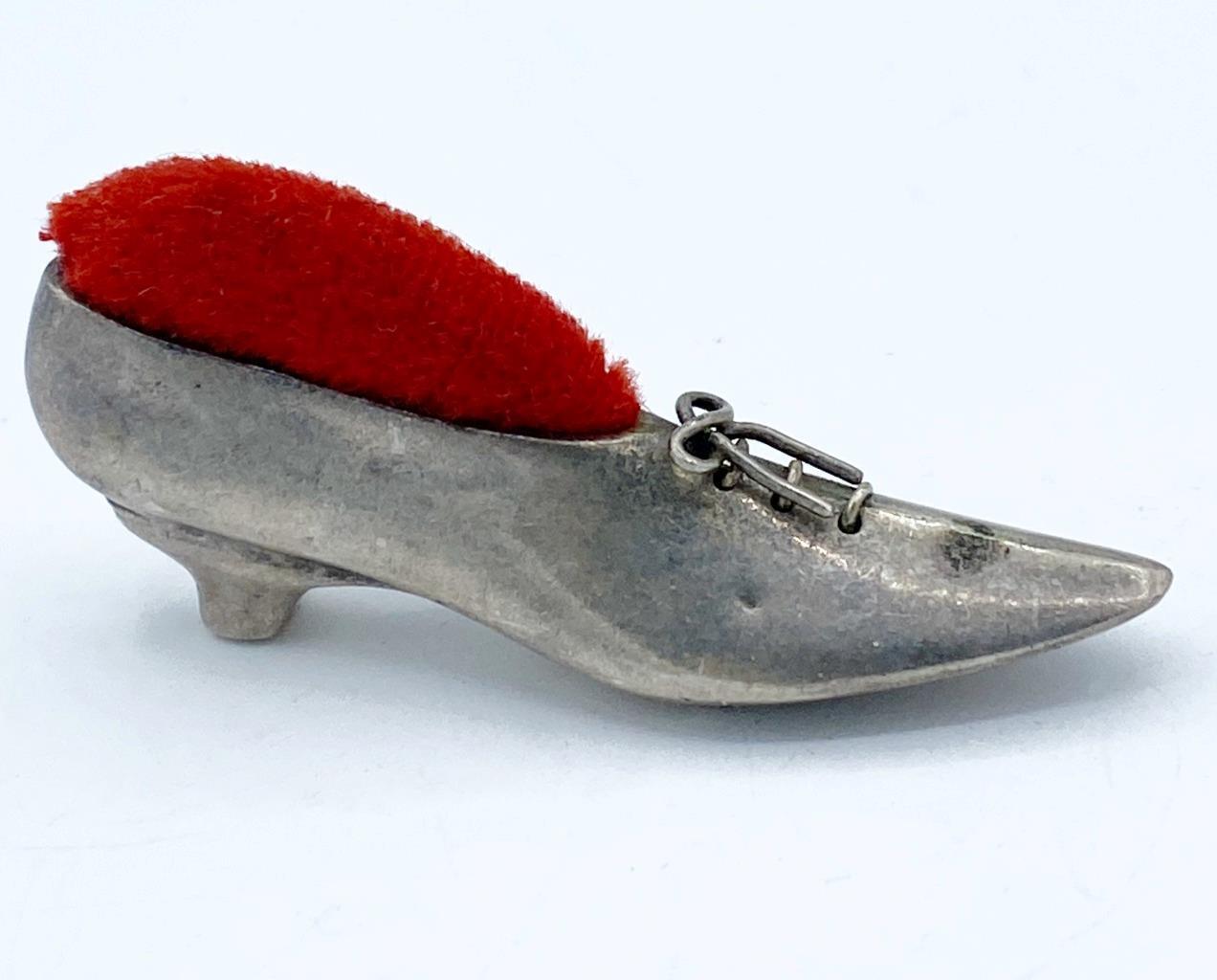 Small Antique Sterling Silver Shoe Pin Cushion 2 1/4\