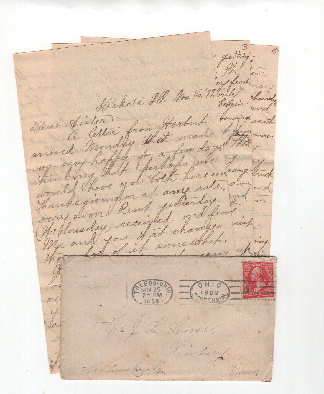 Antique 1899 Handwritten Letter Dakota Illinois Small Talk Church Life and Times