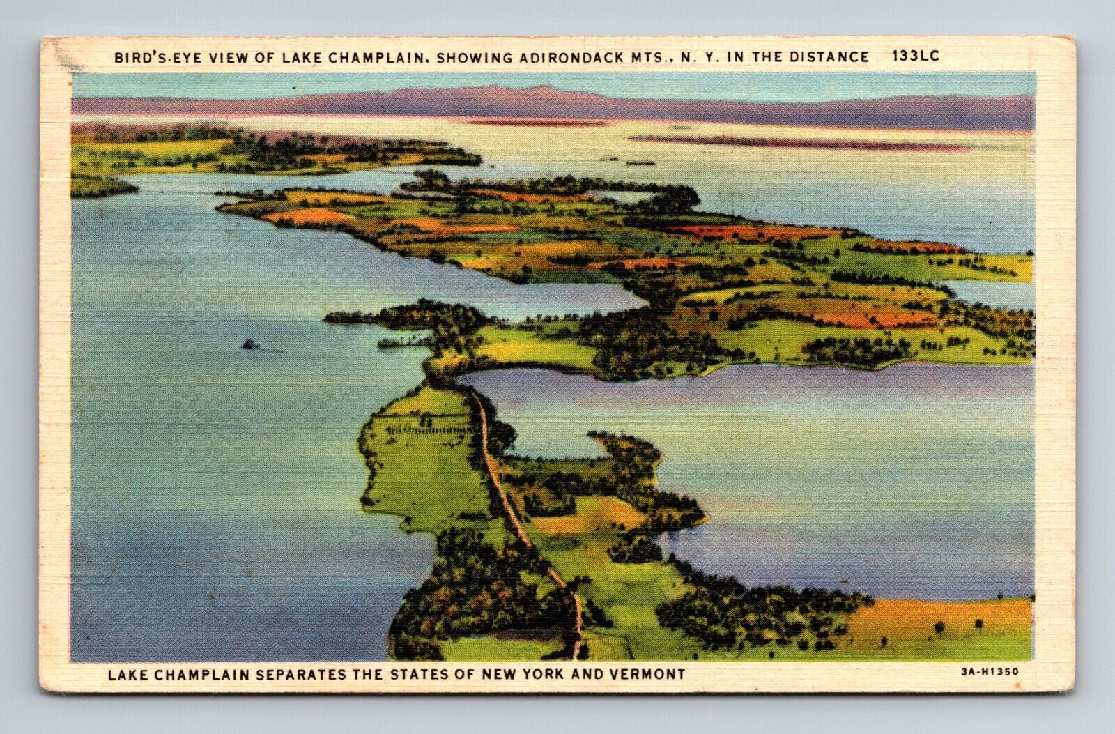 Bird's Eye View Lake Champlain New York Postcard