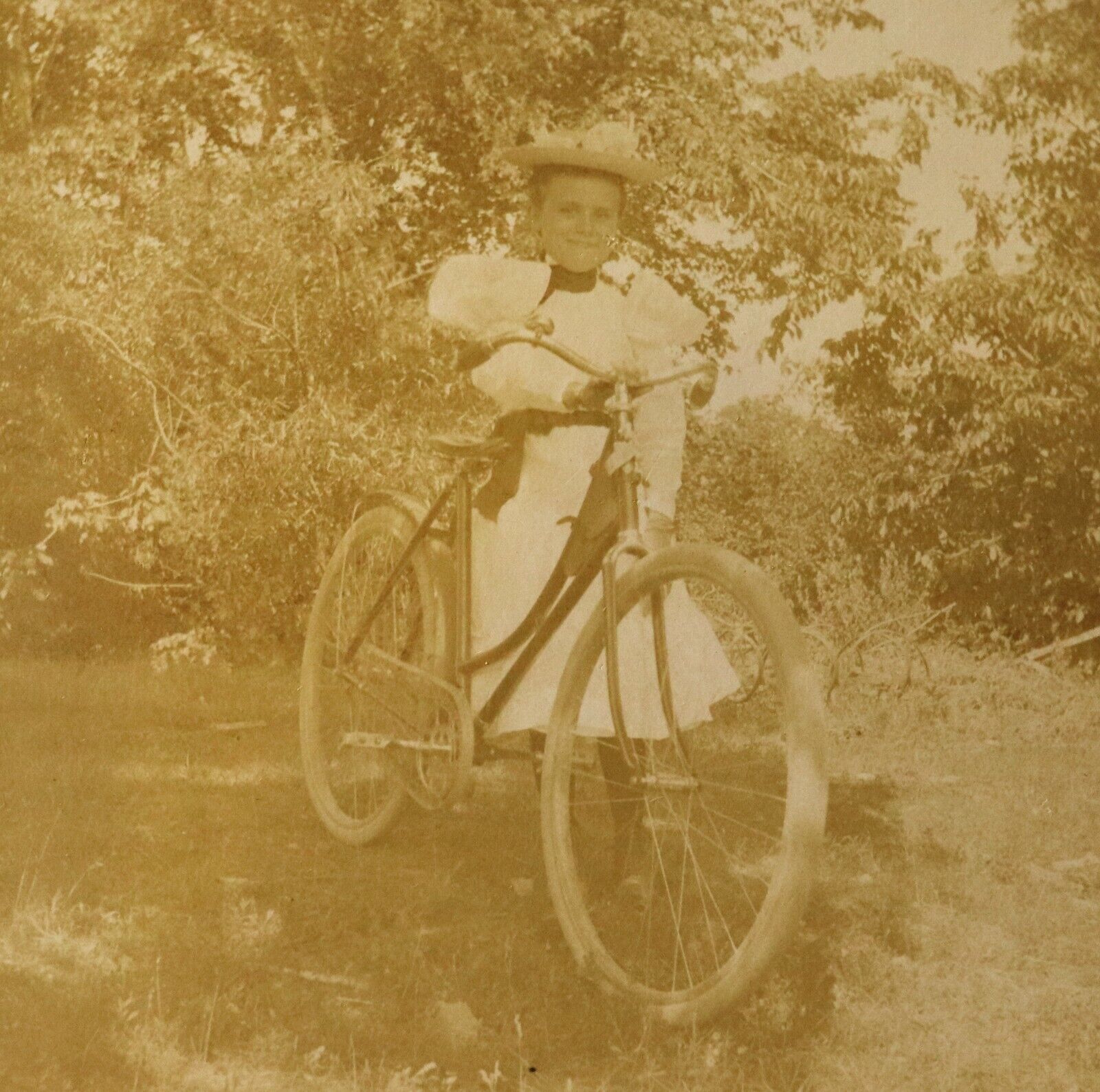 Antique Cabinet Card Photograph Bike Bicycle Victorian Edwardian Young Lady 5X5