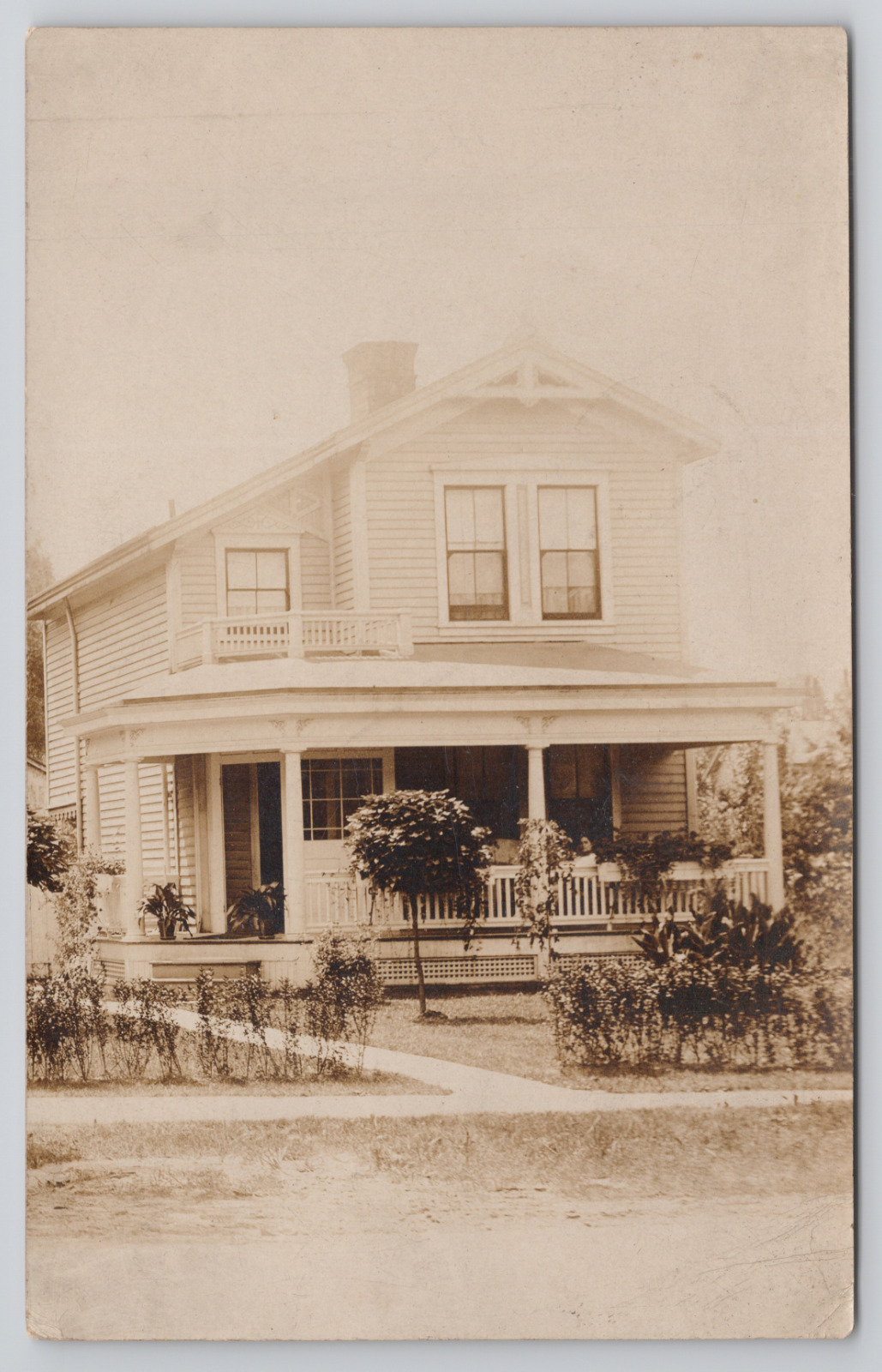 RPPC House Trellis in Yard Women on Porch c1910 Real Photo Postcard