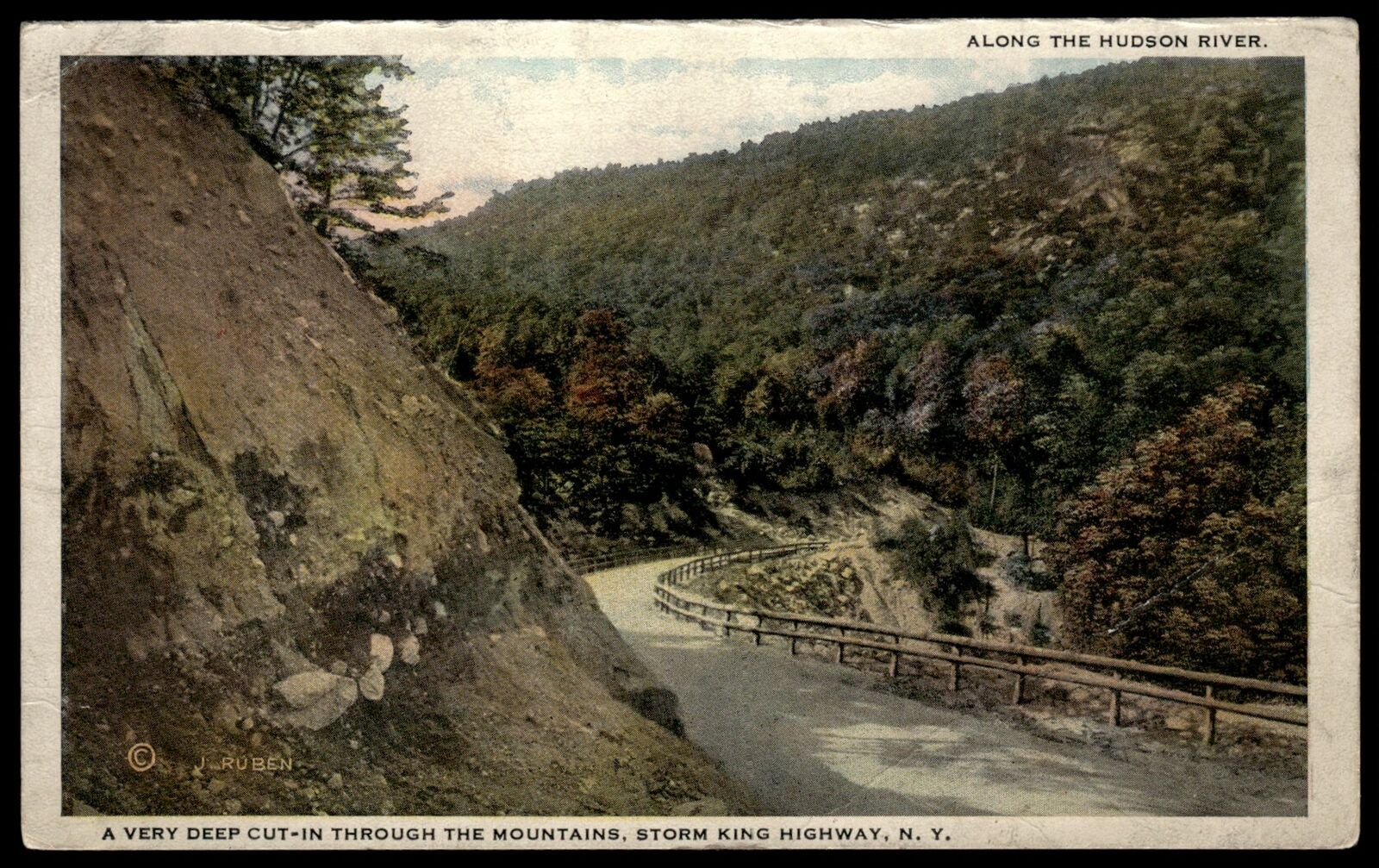 1930 Postard A Very Deep Cut-in Through The Mountains Storm King Highway Along