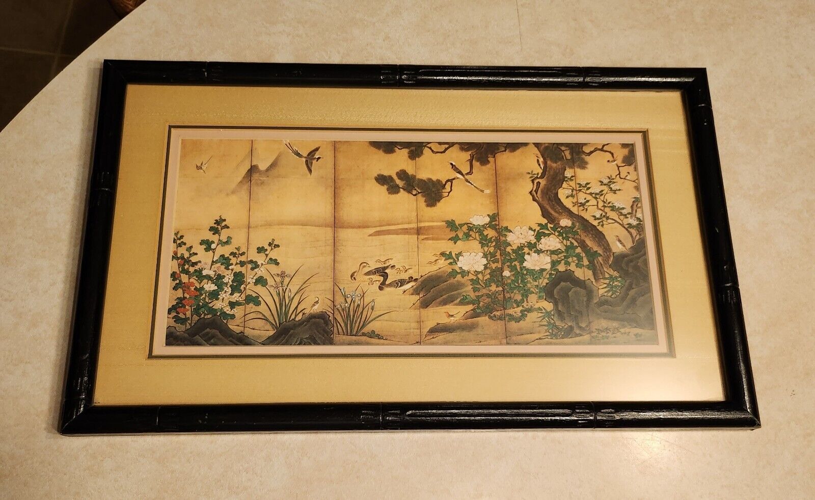Vintage Framed Asian Six Panel \