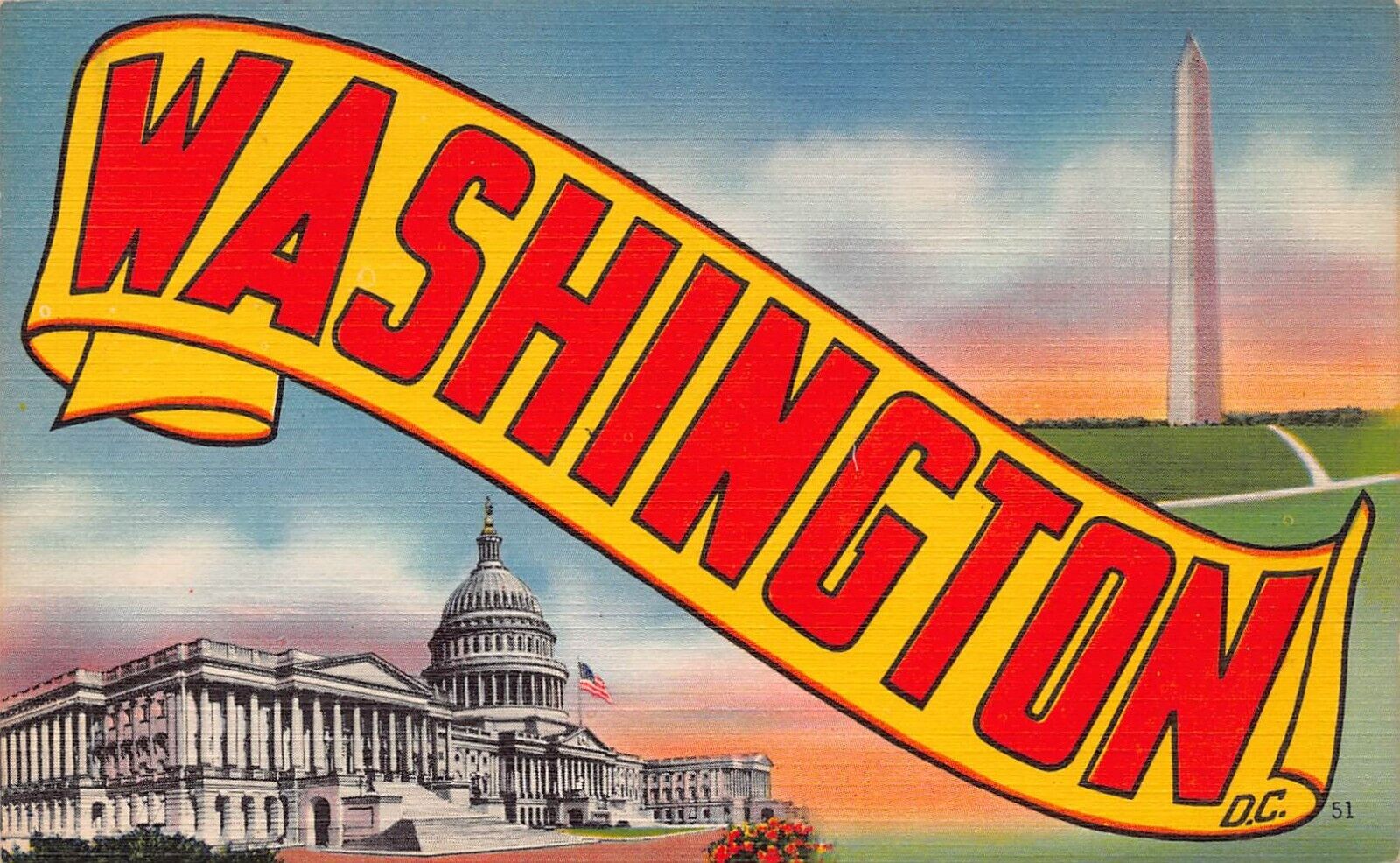 Washington DC Greetings Larger Not Large Letter 19466 Linen Postcard