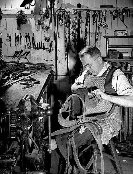 Harness repair man and shoemaker Ephrata Pennsylvania March 1942 Old Photo