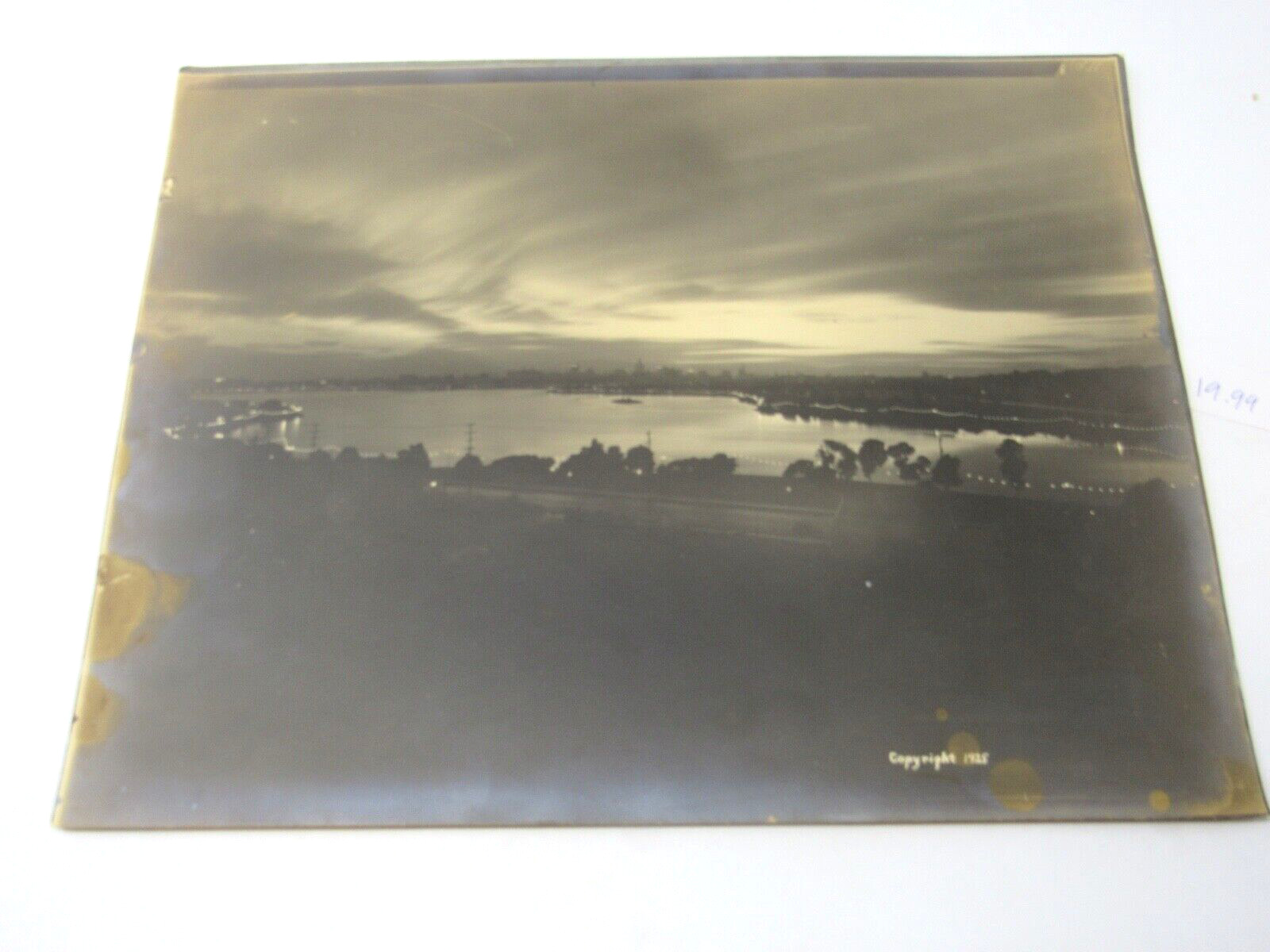 Large Photograph Oakland California at Dusk San Francisco Bay Skyline 1923