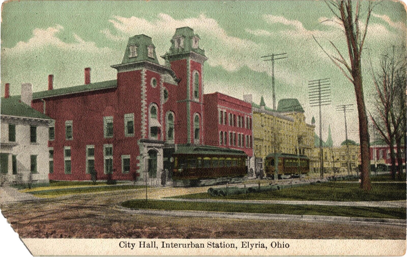 City Hall Interurban Station Elyria OH Divided Postcard c1910