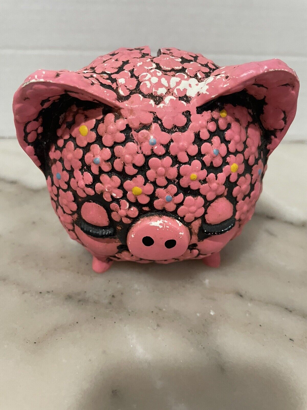 Vintage Ceramaster Ceramic Pig Piggy Bank Raised Flowers
