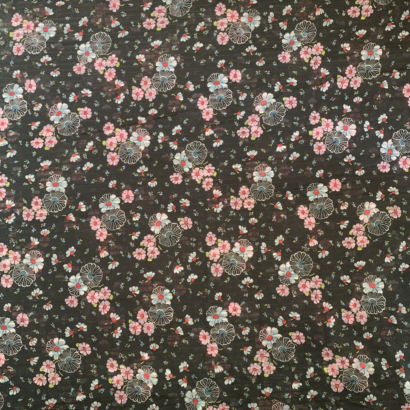 Vintage Sheer Polyester Black Floral Specialty Fabric Approx 111x55.5”