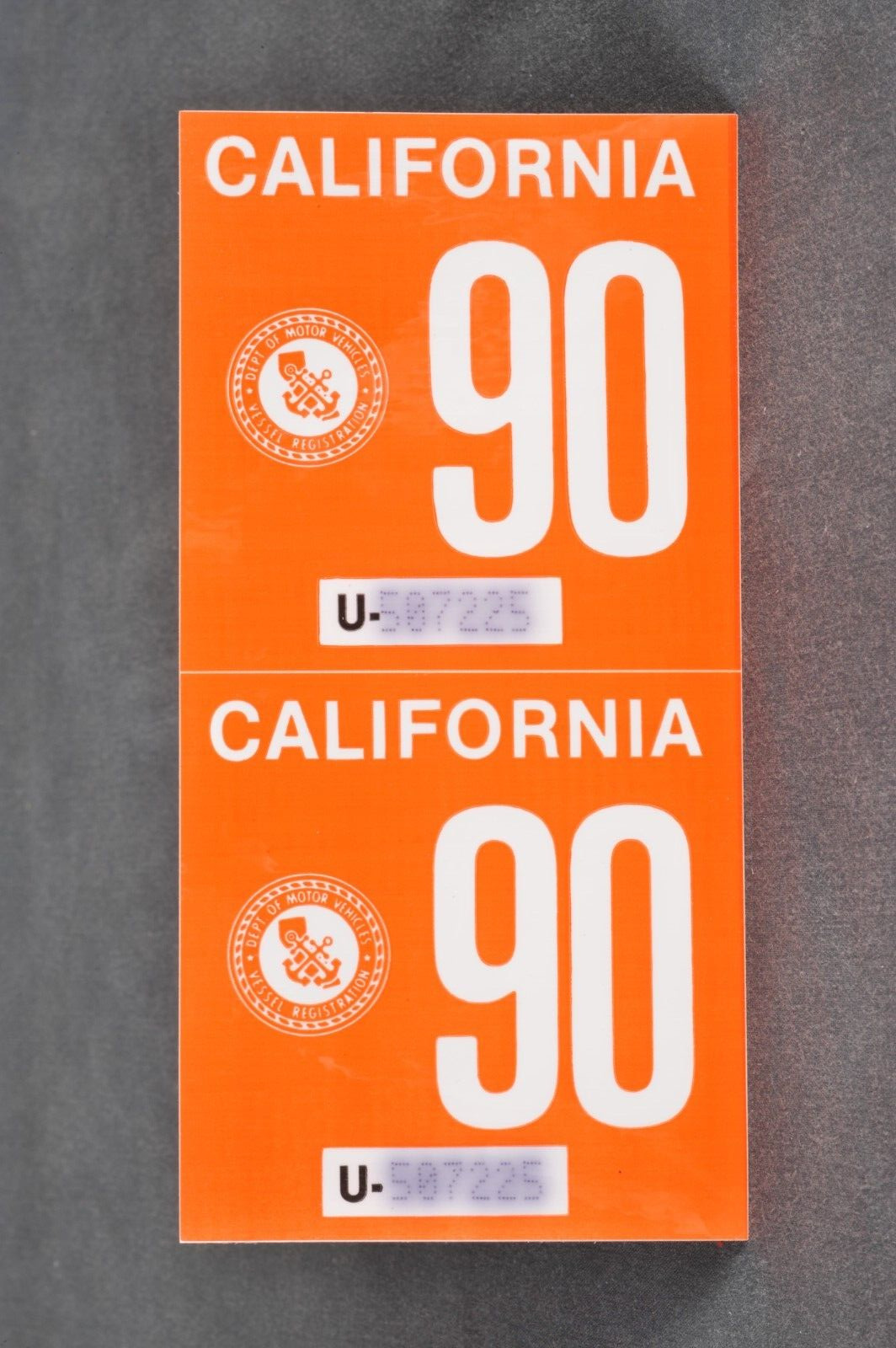 1990 California DMV Issued Boat Vessel Registration Sticker Tag Original Unused