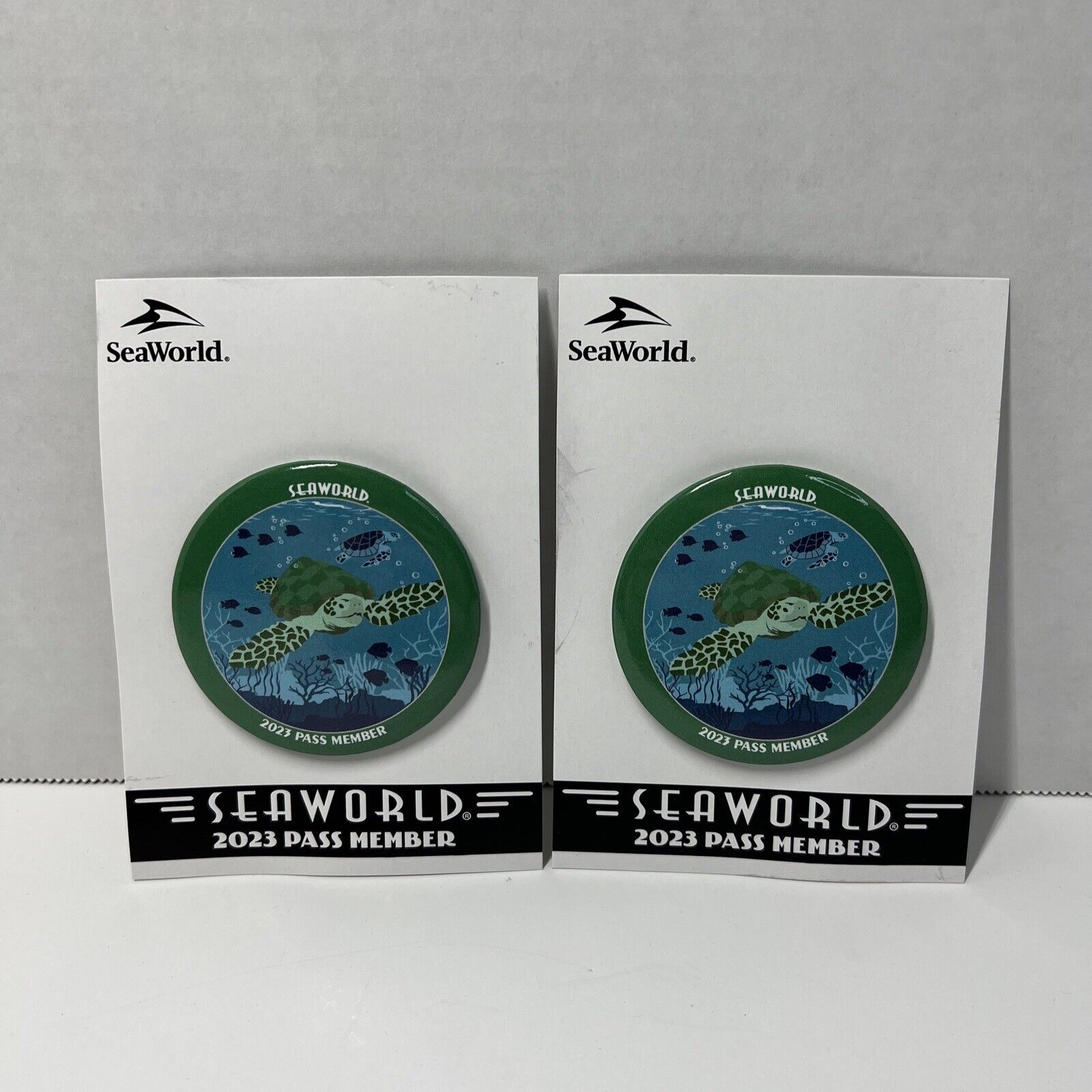 Sea World Orlando Set Of 2 Sea Turtle Pass Member 2023 Buttons Pins