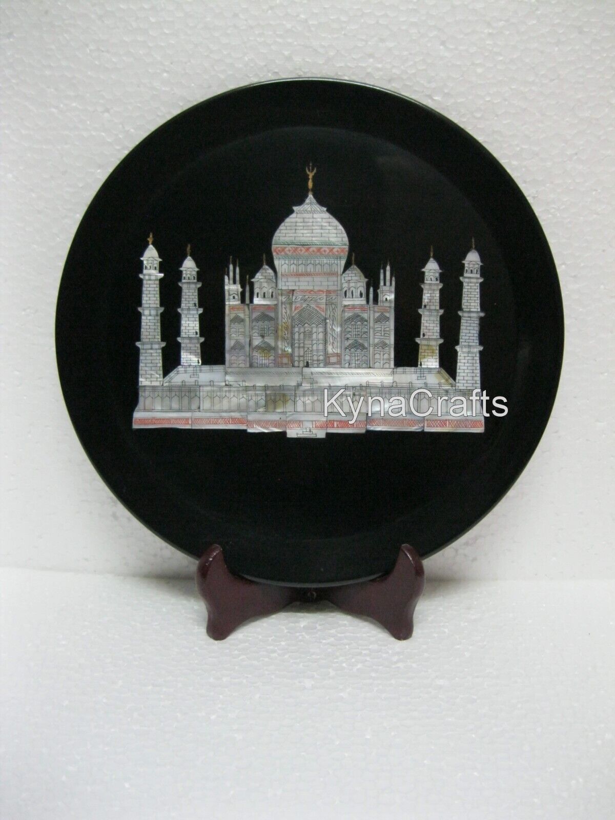 10 Inches Round Black Marble Office Decor Plate Pietra Dura Art Decorative Plate