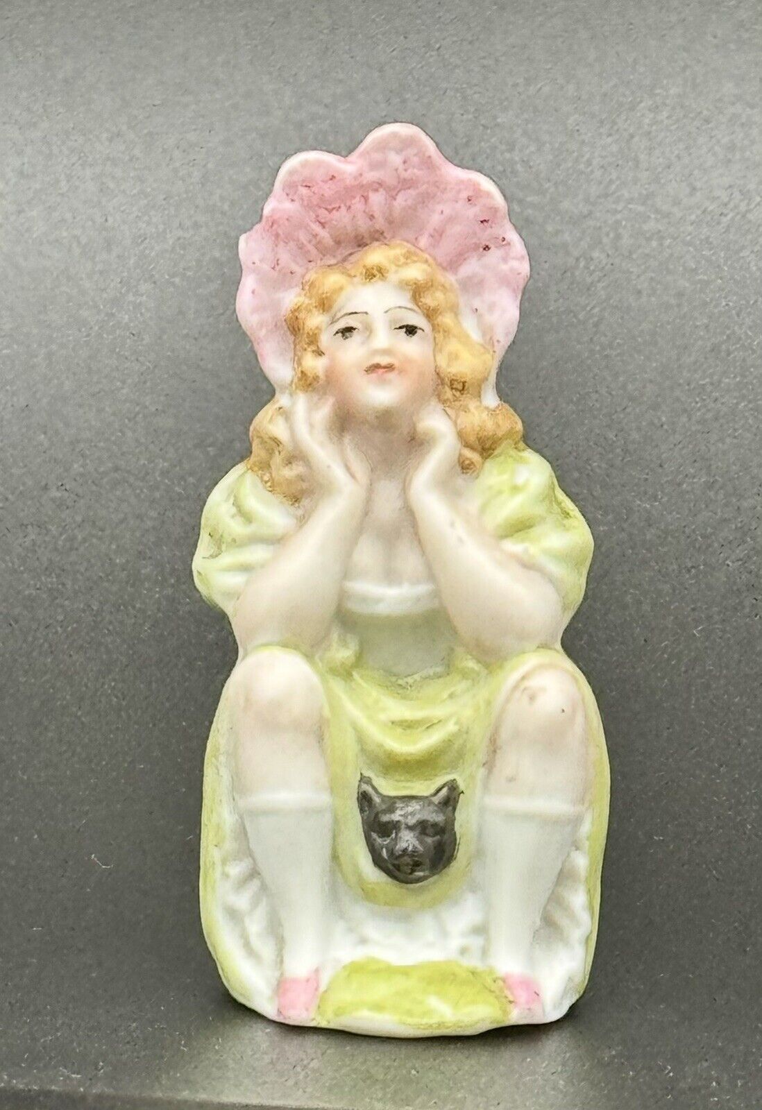 Antique Victorian Risqué  Bisque Porcelain NAUGHTY SQUIRTER Woman Cat 4312