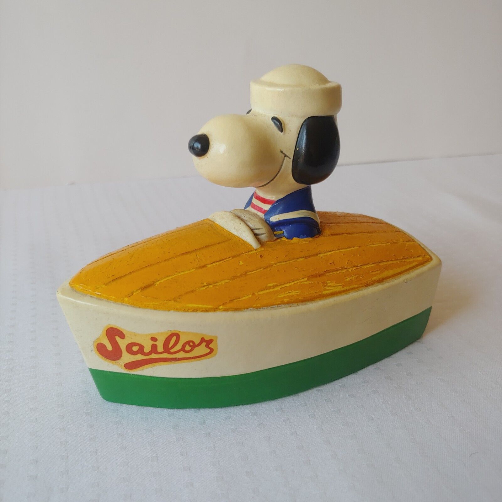 Vintage Snoopy Peanuts Sailor Piggy Coin Bank Sail Boat Figure Toy